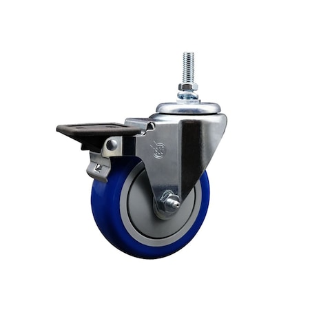 Service Caster 4 Inch Blue Polyurethane 12 MM Threaded Stem Caster with Brake SCC-TS20S414-PPUB-BLUE-PLB-M1215